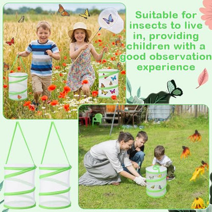 Sherr 12 Pack Butterfly Habitat Cage, 9"x11" Pop-up Mesh Butterfly Net Terrarium, Reusable Caterpillar Raising Kit, Portable Bug Catcher Enclosure for Transporting and Raising Critter (Green) - color: green