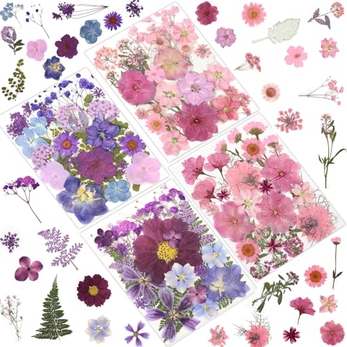 LUXEEASE 100P Pink Purple Blue Dried Pressed Flowers - color: Pink & Purple 100pcs