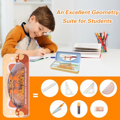Geometry Set for Students, 8Pcs Math Kit with Compass & Protractor