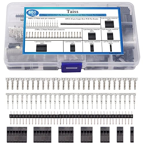 Taiss Dupont Crimping Tool Kit with 600PCS 2.54mm Dupont Connector Kit SN-28B Ratcheting Wire Crimper Plier,1/2/3/4/5/6/7 Pin Housing Dupont Connector Male Female Pin Header Crimp Terminal AWG28-18 - style: 600PCS kit