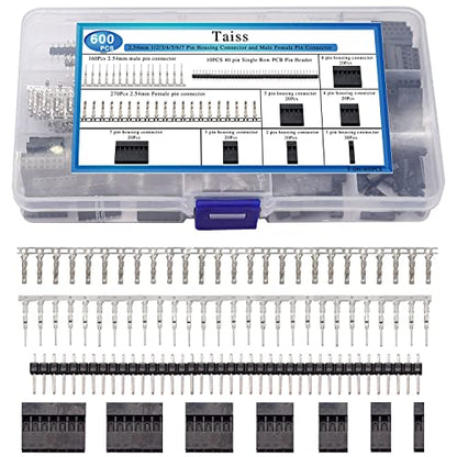 Taiss Dupont Crimping Tool Kit with 600PCS 2.54mm Dupont Connector Kit SN-28B Ratcheting Wire Crimper Plier,1/2/3/4/5/6/7 Pin Housing Dupont Connector Male Female Pin Header Crimp Terminal AWG28-18 - style: 600PCS kit