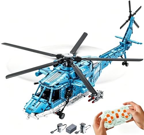 Powered Military Helicopter Building Blocks Set for Boys, Teens & Adults - color: Blue Auto