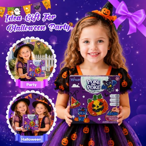 VEYLIN Poke and Poke Art Kit for Kids Ages 4-8, Halloween Pumpkin DIY Craft - color: Purple