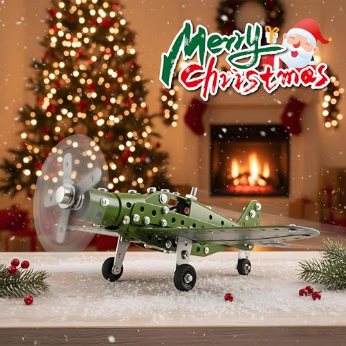 STEM Metal Airplane Building Kit for Kids, 285-Piece DIY Plane Set - style: Green Metal Airplane Build Kit