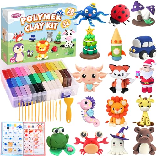 Funtopia Polymer Clay Kit, 34 Colors Modeling Clay for Kids Adults
