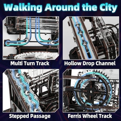 3D Wooden Puzzle Marble Run Mechanical Model Kit with LED Lights for Adults - style: Marble Run with LED Light