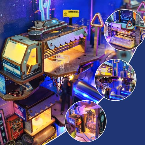 DIY Book Nook Cyberpunk Dollhouse Kit 3D Wooden Puzzle for Adults - color: Sq-18