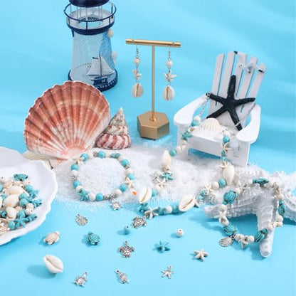 SUNNYCLUE 1 Box 12 Styles Turtle Beads Boho Style Starfish Beads Bulk Blue White Synthetic Turquoise Sea Turtles Charms Hawaii Shell Round Loose Spacers for Jewelry Making Beading Kits - color: Boho Styles Beads Kit-1