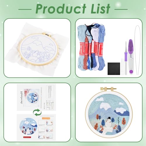 ERKOON Punch Needle Kit Adults Beginners, DIY Easy Landscapes Embroidery Set for Starter Art Craft, Needling Punch Project with Patterns, Tools, Yarns, Hoop, Instruction (Winter) - color: Winter