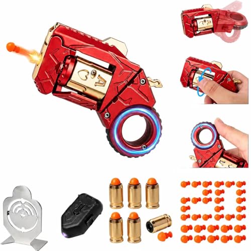 Metal Adult Gun Fidget Toy, EDC, 6 Shells, 20 Soft Dart Heads,Red - color: Red-03