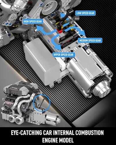Mould King 10201 W16 Engine Model Kit, MOC Bug Supercar Engine Model with Battery and Motor, Collectable 16-Cylinder Car Engine Transmission, Shiftable Gear Operation for Adults (2024+ PCS) - style: MK-10201 engine