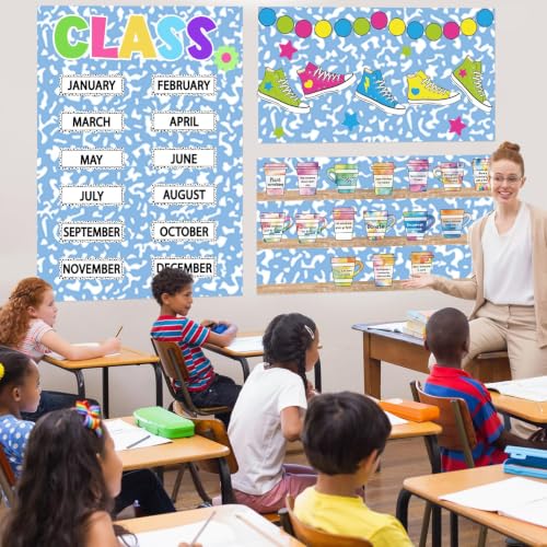 Composition Blue Bulletin Board Paper Roll Blue Dot Bulletin Board Background Paper Fade Resistant Classroom Decoration Poster for Art Craft DIY Projects Home Office Wall Party Supplies 17.7in x 20ft - style: Composition Blue