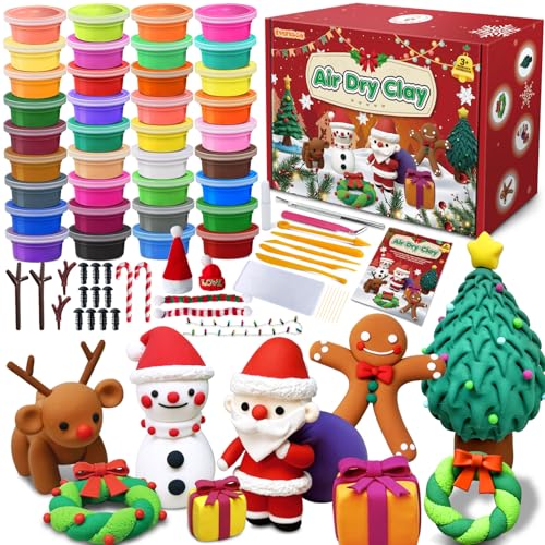 ESSENSON Air Dry Clay Christmas Crafts Kit, 36 Colors DIY Modeling Clay Craft Set with Accessories, Christmas Stocking Stuffers for Kids, Xmas Gift for Girls Boys