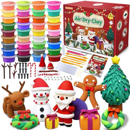 ESSENSON Air Dry Clay Christmas Crafts Kit, 36 Colors DIY Modeling Clay Craft Set with Accessories, Christmas Stocking Stuffers for Kids, Xmas Gift for Girls Boys