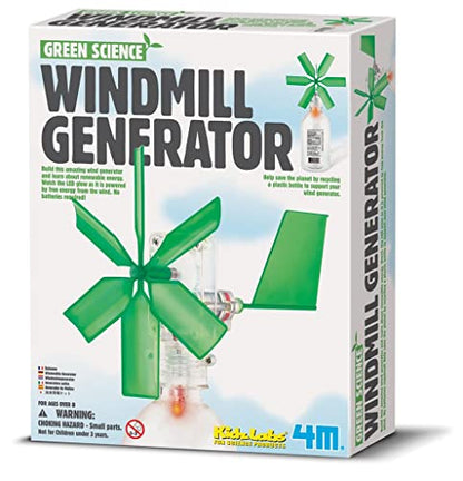 4M Toysmith, Green Science Windmill Generator Kit, DIY Science Kit With LED Lights, For Boys & Girls Ages 8+ (Packaging May Vary) - style: Windmill Generator Kit