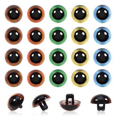 TOAOB 20pcs Sew On Safety Eyes Buttons 12mm 5 Colors Plastic Mushroom Domed Sewing Crafting Eyes for DIY Stuffed Animals Amigurumis Crochet Doll Making - size: 12mm