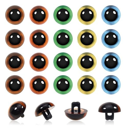 TOAOB 20pcs Sew On Safety Eyes Buttons 12mm 5 Colors Plastic Mushroom Domed Sewing Crafting Eyes for DIY Stuffed Animals Amigurumis Crochet Doll Making - size: 12mm