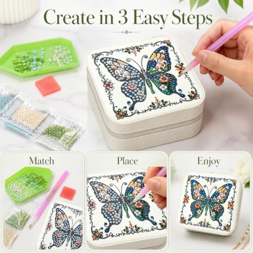 2 PC Diamond Art Flowers Jewelry Boxes Women Craft Adult Bedazzling Kit - color: white and orange