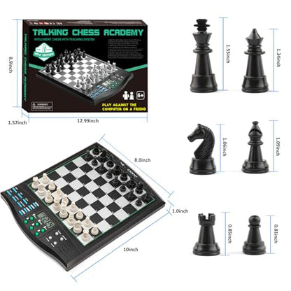 Talking Chess ACADEMY Electronic Chess Set, Magnetic Computer Chess Game with Interactive Teaching System for Beginners, Advanced AI for Improving Players, Perfect for Kids & Adults, Simple and Noble