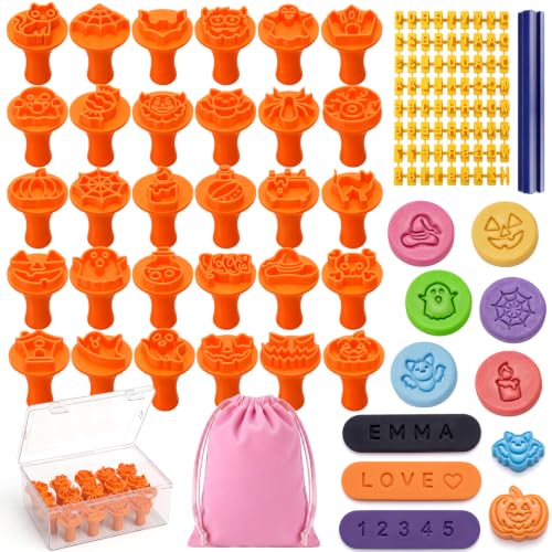 30 Pcs Halloween Clay Modeling Stamp Set 72 Letters with Box - style: Halloween