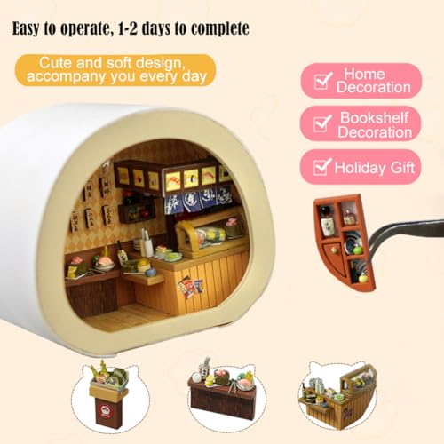 3D Wooden Book Stand Puzzle DIY Dollhouse Wood Nook Model Building Kit with LED Light for Adults to Build Creativity Christmas Halloween - color: F