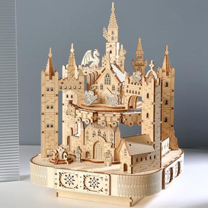 3D Wooden Puzzle for Adults with Music, Magic Castle Rotatable Train Architecture Model Kit, DIY Assembly Mechanical Building Craft Toy, Birthday Gift for Women Men 14+, Home Decor, 149 PCS