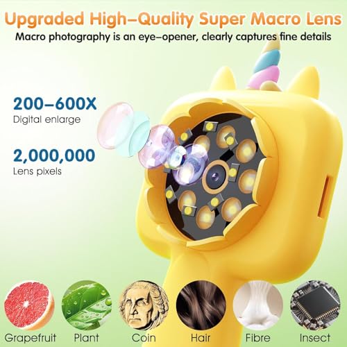 Kids Microscope, 2.4" Screen 600X Handheld Digital Microscope for Kids - color: yellow