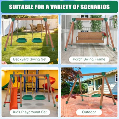 BeneLabel A-Frame Swing Set Brackets with 4pcs Swing Leveling Base Brackets Heavy Duty Swingset Hardware Kit DIY Swingset End Bracket for 4 (4x4) Legs & 1 (4x6) Beam Green - color: Green
