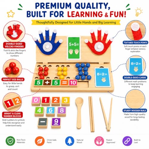 Montessori Math Learning Toy for Kids 3-7 – Wooden Counting Board with Beads, Number Blocks & Cards – Preschool STEM Educational Toy for Addition, Subtraction, Sorting & Fine Motor Skills