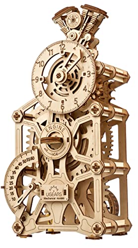 UGEARS Engine Clock, 3D Puzzle, 11.8-inch Height, Mechanical Clock Kit with Moving Pistons, Steam Engine Kits, Clocks Kits for Do It Yourself, Brain Teaser 3D Puzzle