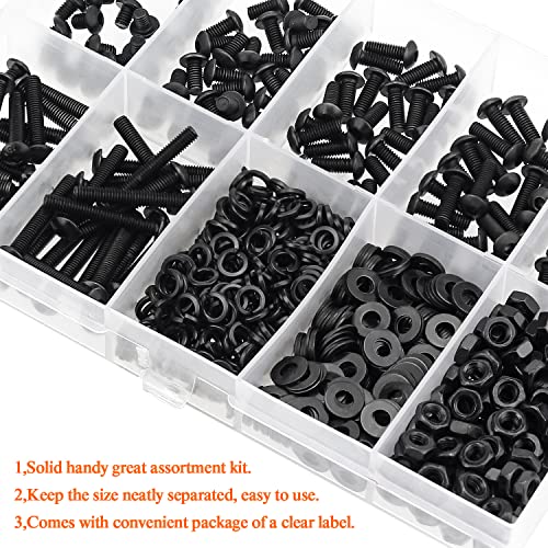 HELIFOUNER 560 Pieces M3 x 5mm /6mm /8mm /10mm /12mm /16mm /20mm, Button Head Socket Cap Screws Bolts Washers Nuts Kit, 10.9 Grade Alloy Steel, Full Threaded, Black - size: M3, style: Button Head