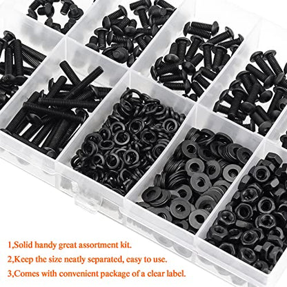 HELIFOUNER 560 Pieces M3 x 5mm /6mm /8mm /10mm /12mm /16mm /20mm, Button Head Socket Cap Screws Bolts Washers Nuts Kit, 10.9 Grade Alloy Steel, Full Threaded, Black - size: M3, style: Button Head