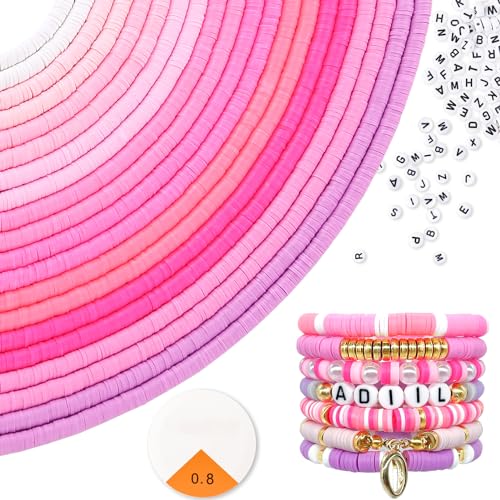 ADIIL 7200pcs Clay Beads Bracelet Making Kit, 6mm Polymer Heishi Beads for Jewelry Making, Friendship Bracelet Kit Birthday Gift for Adults Hot Pink - color: Hot Pink