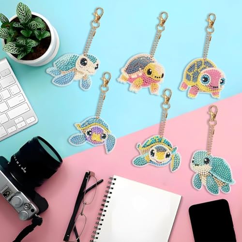 YUE ZHE 6 PCS Sea Turtle Diamond Art Kits for Adults Double Sided Diamond Art Keychains Animal DIY 5D Painting Keychains Kits for Adults Beginners DIY Crafts - color: Turtle