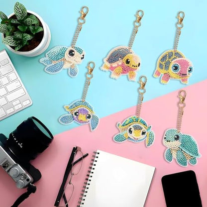 YUE ZHE 6 PCS Sea Turtle Diamond Art Kits for Adults Double Sided Diamond Art Keychains Animal DIY 5D Painting Keychains Kits for Adults Beginners DIY Crafts - color: Turtle