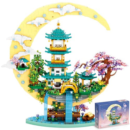 HJPLPXH Moon Palace Cherry Blossom Landscape Micro Building Set for Adults