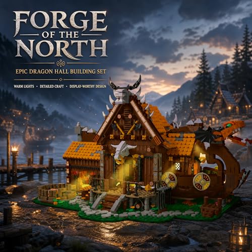 Medieval Viking House Building Set Collectible Model for Adults, Compatible with Lego Farm with Lights Home Office Decor for Adults - 3129PCS