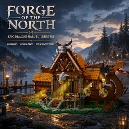 Medieval Viking House Building Set Collectible Model for Adults, Compatible with Lego Farm with Lights Home Office Decor for Adults - 3129PCS