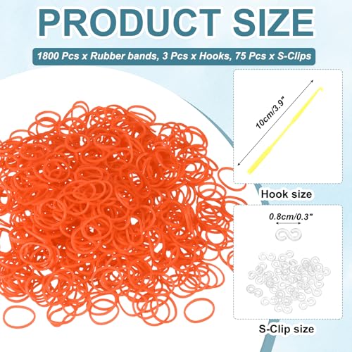 MECCANIXITY 1800 Pcs Loom Rubber Bands Kit with 75 Pcs S-Clips 3-Hooks Rubber Bands Refill Bracelet Making Kits for Weaving DIY Handcrafts Gift, Orange Red - color: Orange Red