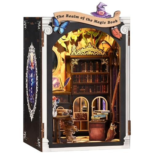 Book Nook Kit, DIY Dollhouse Miniature House with LED Bookshelf Decor Home Decor, 3D Wooden Puzzle Craft and Creative Gifts for Adults, Teens, Beginners (Magic Book) - style: Magic Book