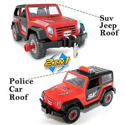 FYD 2in1 Take Apart Jeep Car STEM Learning Assembly Playset with Functional Battery-Powered Drill - Early Childhood Developmental Skills Construction Toy for Boys Kids Aged 3 and up