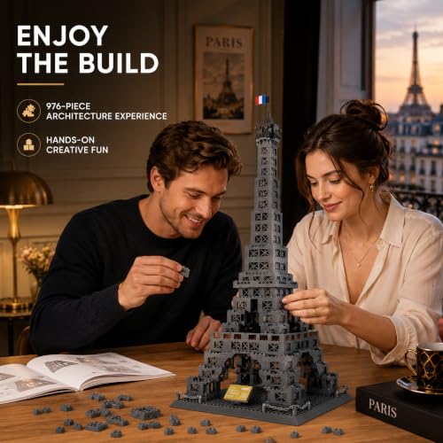 Eiffel Tower Building Set 976 Pieces Paris Architecture Model Kit with French Flag & Nameplate, Romantic France Landmark Souvenir Gift 3D Construction Puzzle for Adults & Teens - style: Eiffel Tower