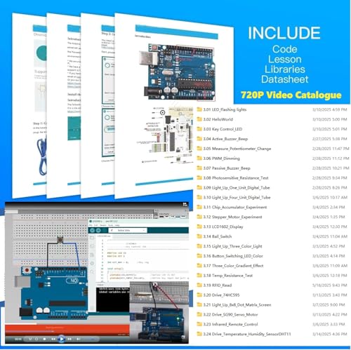 Uno R3 Kit Mega328 Tutorial | 40 in 1 Electronics Circuit Breadboard Engineering Kit for Kids and Engineers, 720P Video Courses and Online Technical Support for Beginners