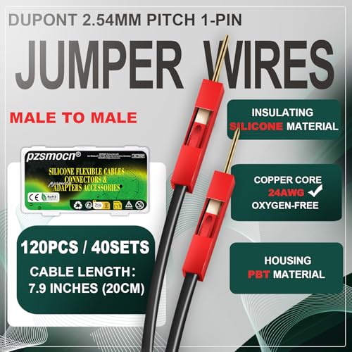 40 Sets / 120 Pcs for Dupont 2.54mm 1-Pin Male-Male Connector Kit - size: 1-Pin Male to Male, style: Red with Cable