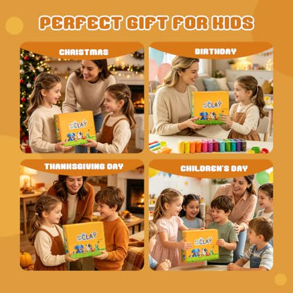 Air Dry Clay- Ultra Light Modeling Clay Set with 6 Shareable Jars & 48 Color Refill Packs, 12 Molds, 3 Tools No-Mess Magic Clay Arts and Crafts Gift Toddlers