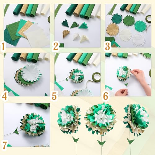 Gersoniel 57 Pcs Crepe Paper DIY Kit for Flower Making, Dark Green and Gold - color: Dark Green and Gold