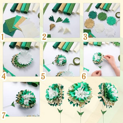 Gersoniel 57 Pcs Crepe Paper DIY Kit for Flower Making, Dark Green and Gold - color: Dark Green and Gold