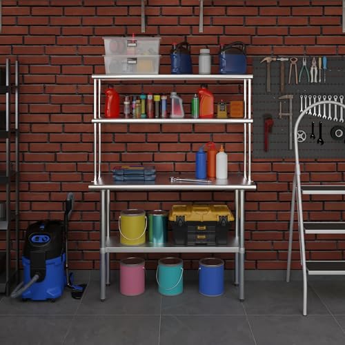 Amgood Stainless Steel Work Table Double Tier Overshelf 18" x 48" Work Table + 12" Overshelf - size: 18" x 48" Work Table + 12" Overshelf