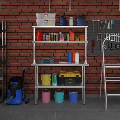 Amgood Stainless Steel Work Table Double Tier Overshelf 18" x 48" Work Table + 12" Overshelf - size: 18" x 48" Work Table + 12" Overshelf