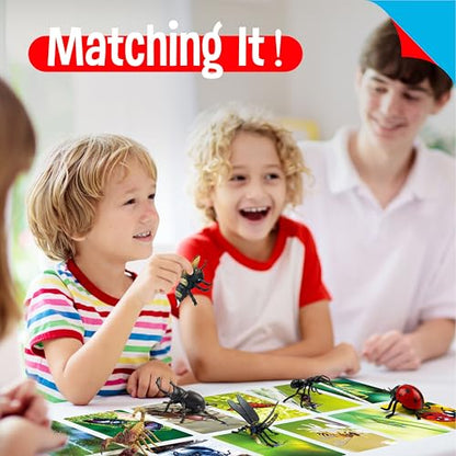 12 PCS Plastic Insect Figurines with 12 Introduction Flashcards, Small Creature Learning Recognition Cards Realistic Bug Models Educational Learning Toy Set for Kids, Classroom - style: Insect Set (including cards)